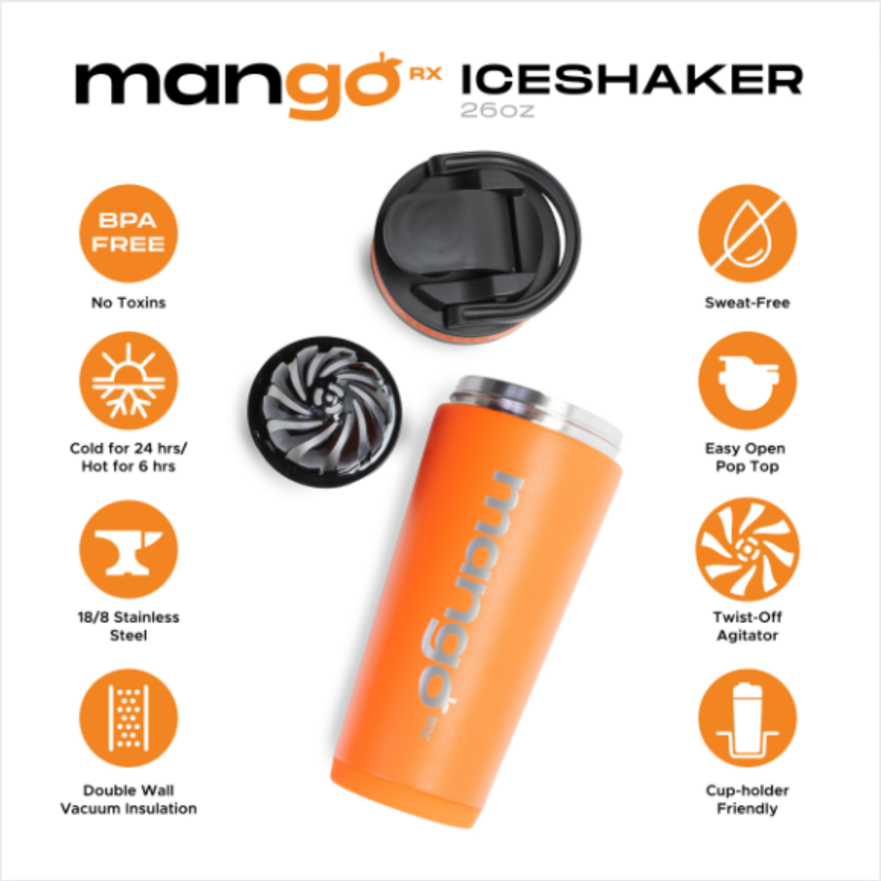 Ice Shaker 26oz Bottle - Stainless Steel